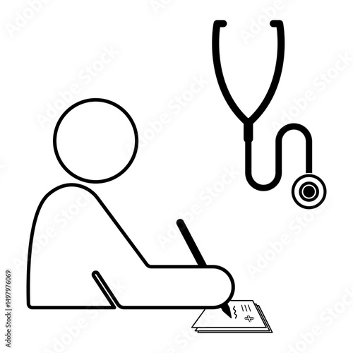 Person signing a health insurance form icon symbol