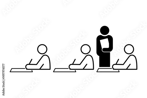 Proctor supervising exam candidates writing icon symbol