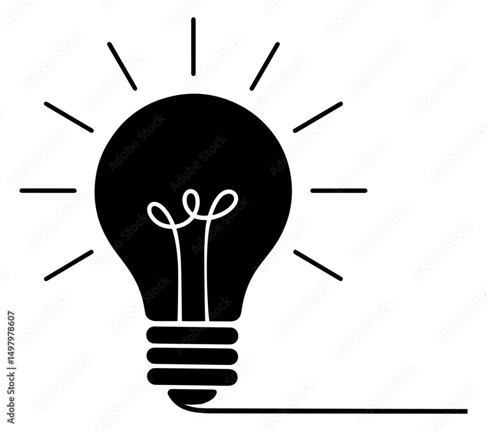 Black and White Light Bulb Icon, Idea Generation Black and White Light Bulb Icon, Idea Generation