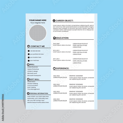 Modern clean resume cv template design for job applications
