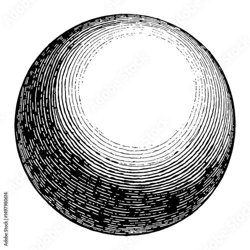 A single ping pong ball sport equipment isolated object in a vintage Black and White Outline Line Art Drawing