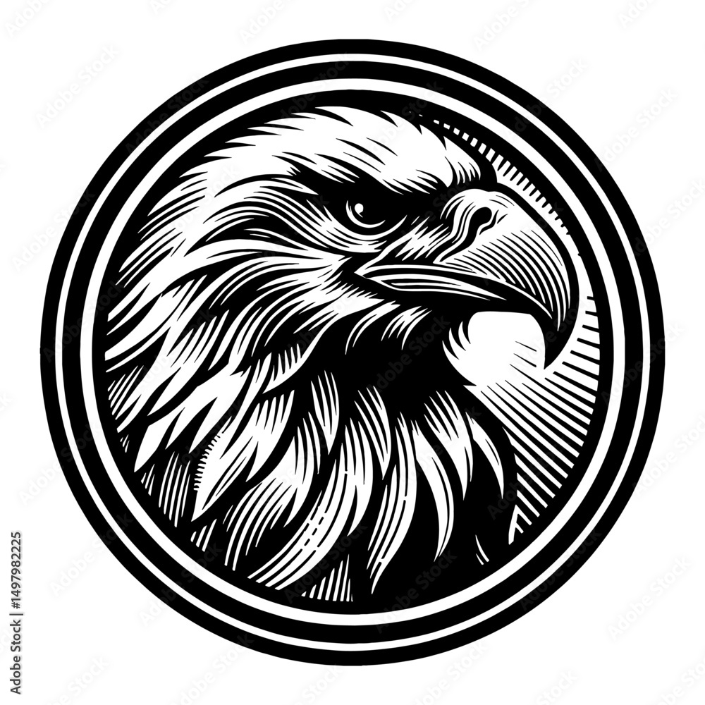 Eagle Head Inside Circular Emblem Black and White Outline Line Art Drawing Vector Illustration Eagle Head Inside Circular Emblem Black and White Outline Line Art Drawing Vector Illustration