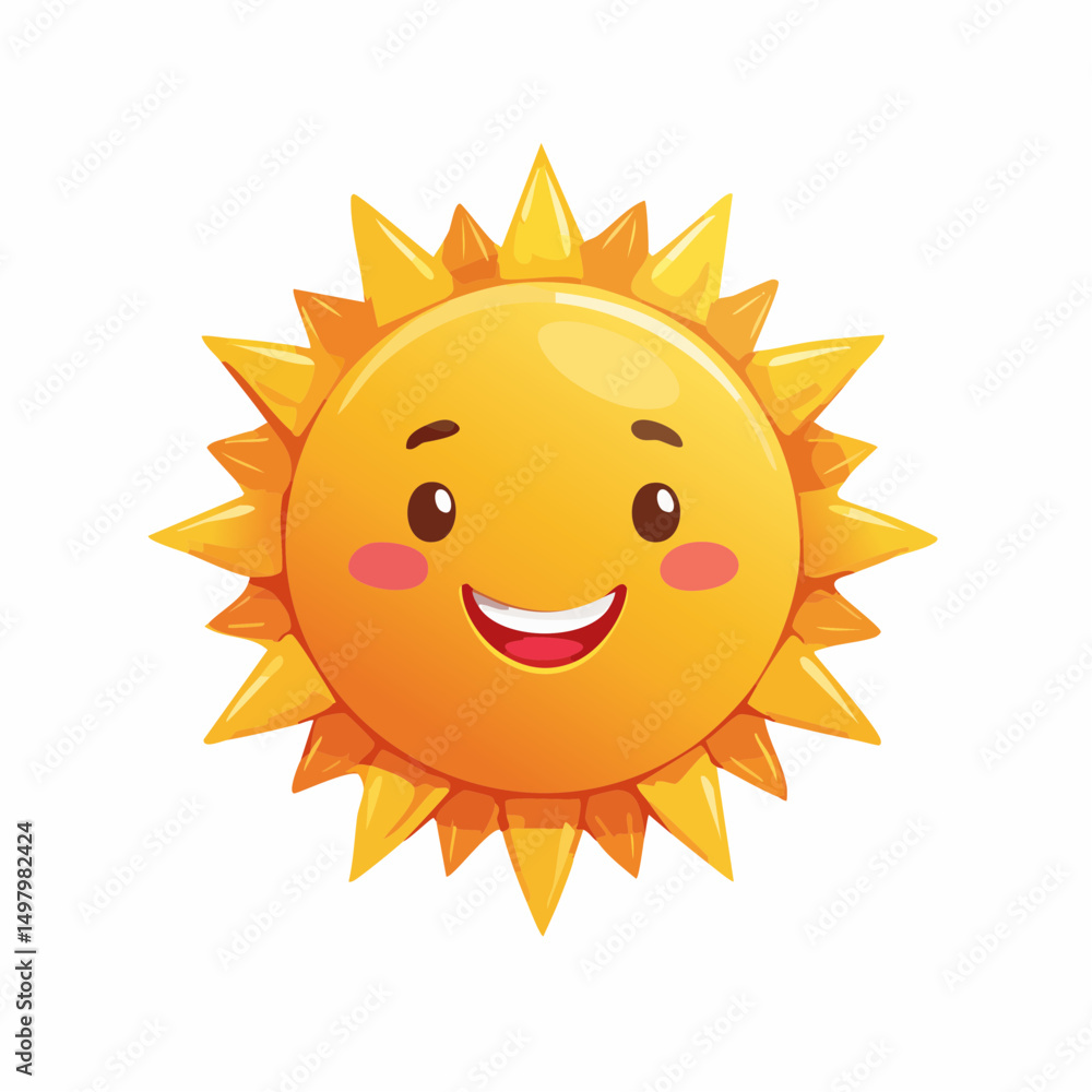 Ícone estilizado de sol sorridente com design de desenho animado Ícone estilizado de sol sorridente com design de desenho animado