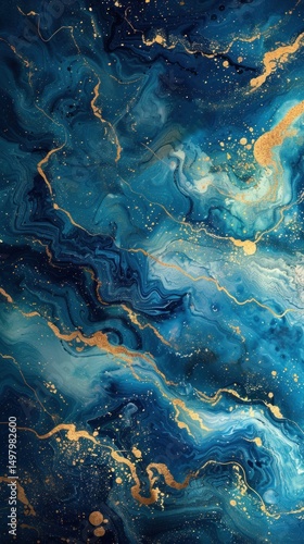 Abstract navy blue and gold marbled pattern