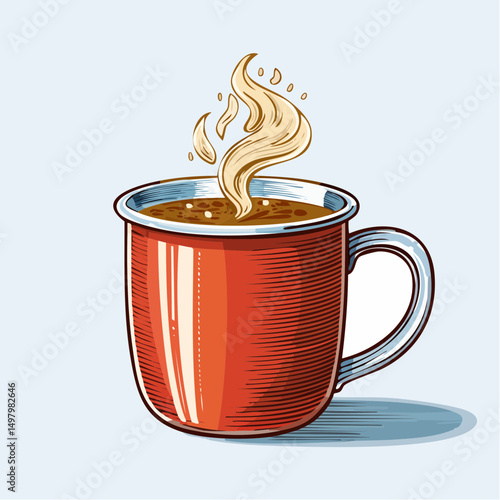 Ícone de caneca rústica com bebida quente e vapor