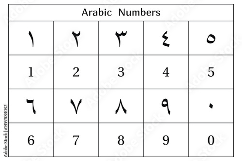 Arabic numbers on the white background. Education. Science. School. Vector illustration.