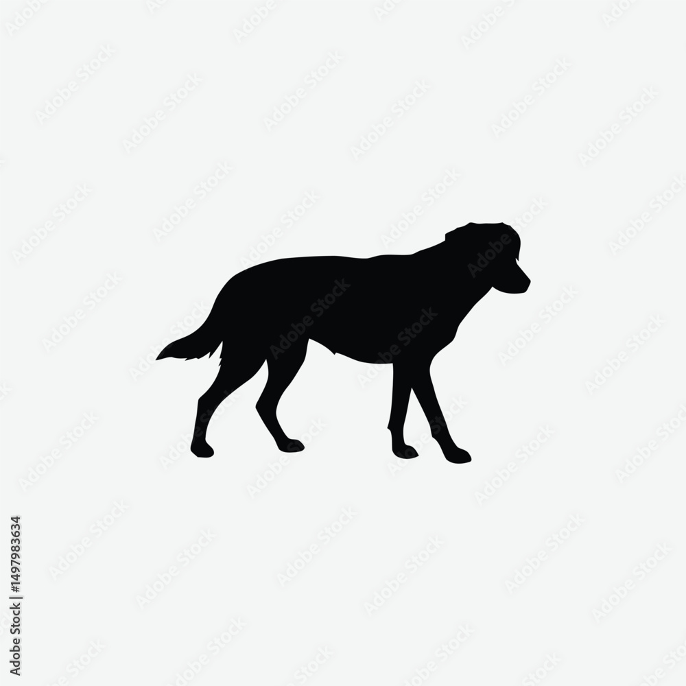 Obraz premium Minimalistic Black Dog Silhouette Walking on White Background – Clean Line Art for Modern Design
