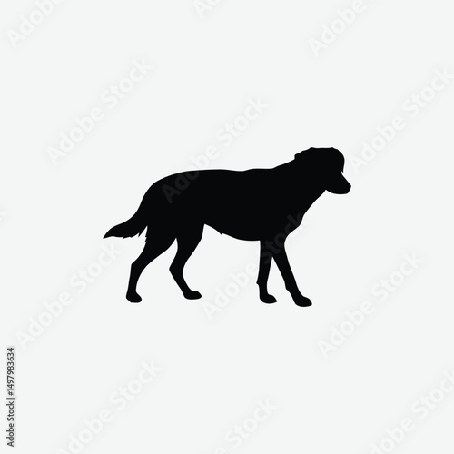 Minimalistic Black Dog Silhouette Walking on White Background – Clean Line Art for Modern Design