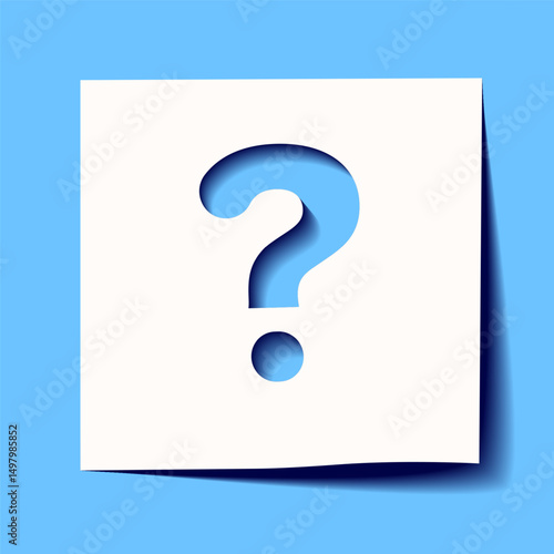 Question mark symbol cutout paper on blue background for quiz, test, knowledge, survey, decision, support, faq, interrogation, solution, information vector