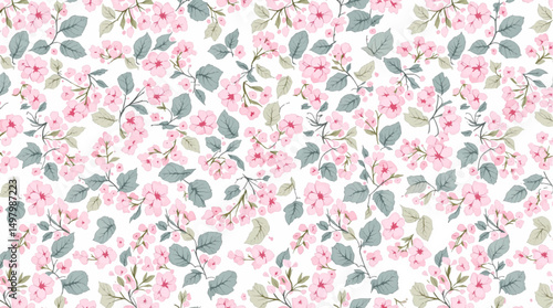 Wallpaper Mural Seamless pattern with pink flowers, pink floral watercolor background Torontodigital.ca