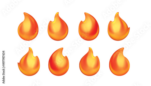 
Cartoon fire icons. Orange symbols, flame emblems. Isolated bell fire, hot burn fire. Recent flammable, dangerous or ignition elements