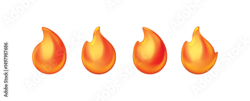 
Cartoon fire icons. Orange symbols, flame emblems. Isolated bell fire, hot burn fire. Recent flammable, dangerous or ignition elements