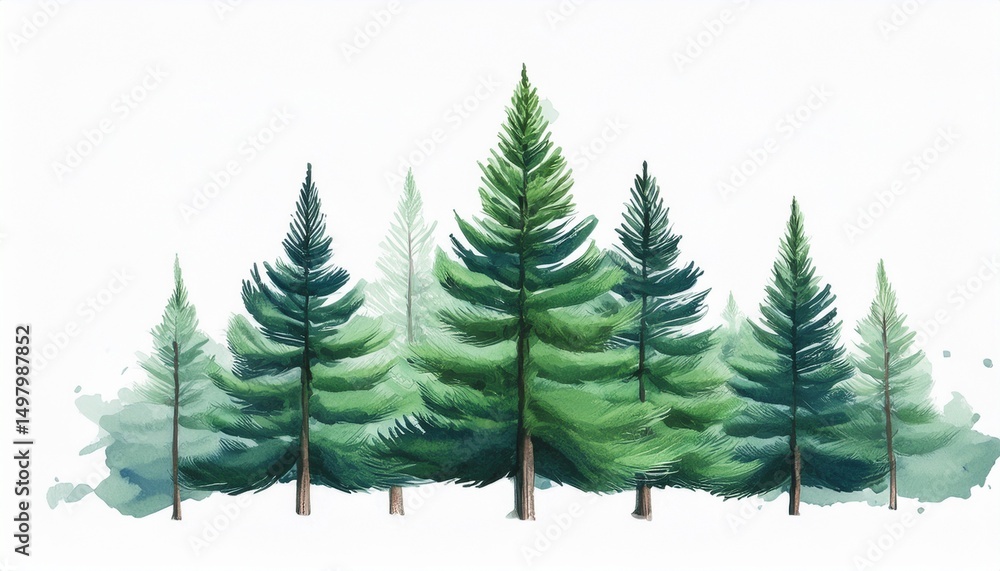 Obraz premium pine tree watercolor painting isolated on white background