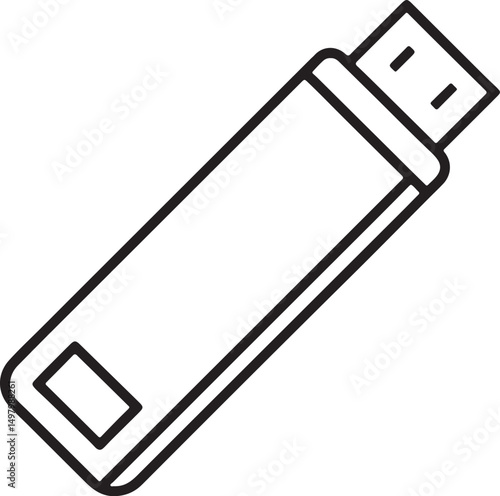 usb flash drive line art, black outline, vector and illustration, coloring book page line art drawing