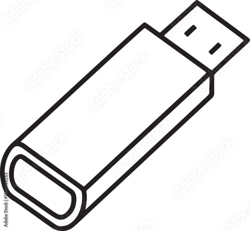 usb flash drive line art, black outline, vector and illustration, coloring book page line art drawing