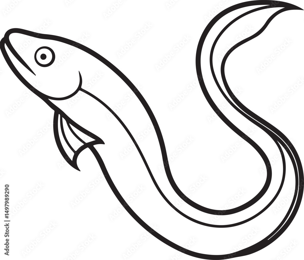 eel fish line art, black outline, vector and illustration, coloring book page line art drawing eel fish line art, black outline, vector and illustration, coloring book page line art drawing