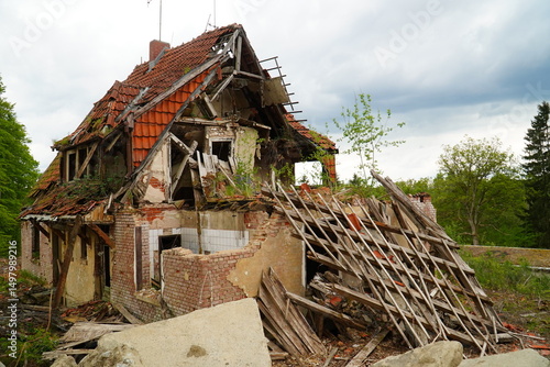 Wallpaper Mural Lost places. A dilapidated, abandoned house that once stood alone in the middle of a forest in the Harz mountains. Today just a ruin near the village of Stiege Albrechtshaus, Germany. Torontodigital.ca