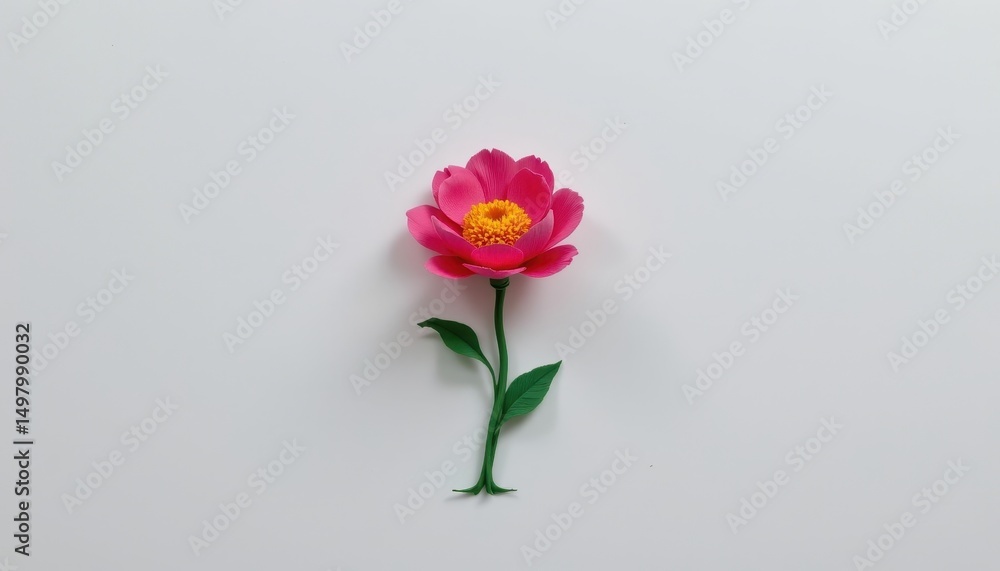 Fototapeta premium a single paper peony, meticulously crafted from vibrant crepe paper, stands tall and proud on a plain white background, a miniature work of art capturing the essence of a classic flower.
