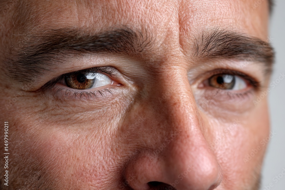 Fototapeta premium Emotional intimacy revealed through deep eye connection in a soft studio setting