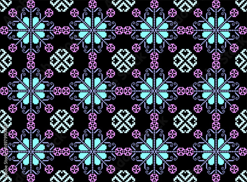 Cross stitch pattern concept showcasing traditional ethnic geometric pattern, Design for textile, background,carpet,wallpaper,clothing,wrapping,Batik,fabric,Vector illustration	
