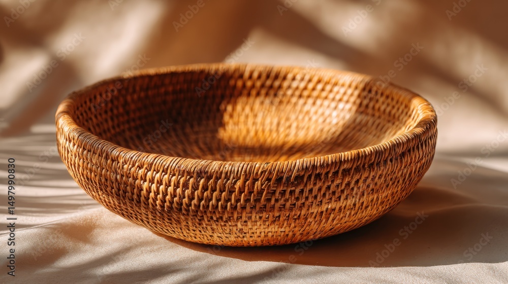Fototapeta premium Handcrafted Vietnamese woven basket in warm sunlight