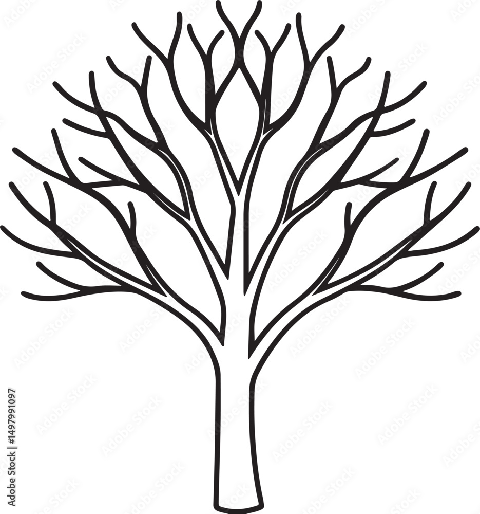 Obraz premium tree branches line art, black outline, vector and illustration, coloring book page line art drawing