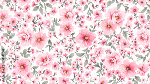 Wallpaper Mural Pink flowers watercolor background Torontodigital.ca