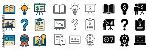 Education and learning icon collection: silhouette, linear, and flat styles for study tools