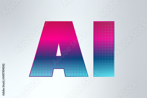 Artificial intelligence. Generative model. Deep learning. Smart digital technology. AI vector illustration for science, web design, business. Blue pink gradient dotted symbol