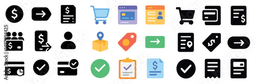 Business and finance icon collection: silhouette, linear, and flat styles for corporate use