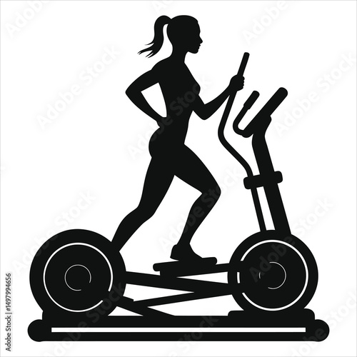 Vector Silhouette of a Woman Exercising on a Cross Trainer/Simple black silhouette of a woman using a cross-trainer.