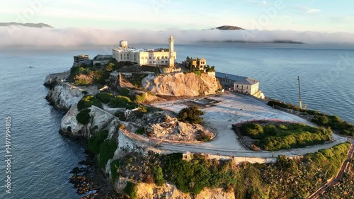 Alcatraz Island In San Francisco California United States. Aerial View Of Stunning Beach With Crystal Clear Waters. Infrastructure Skyline Buildings Vibrant. Buildings Enterprise Business.