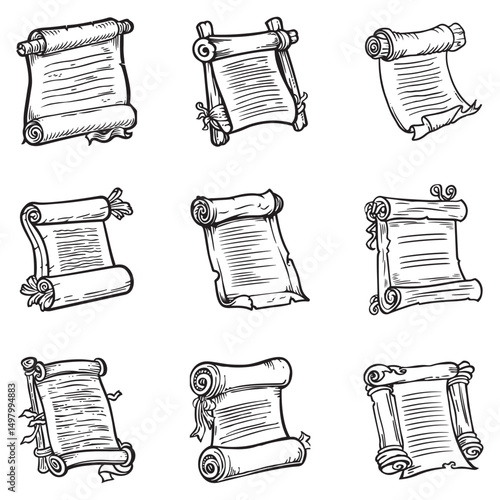 Vintage paper scroll illustration mimicking medieval manuscript, antique paper, manuscript for history and writing themes