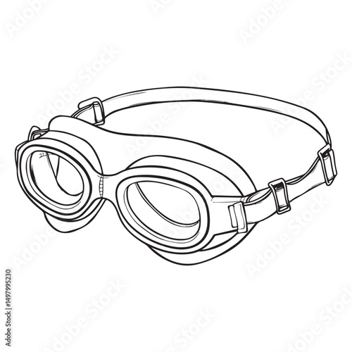 Technical drawing of swim goggles, diving mask Silhouette, Vintage Swim Goggles Sketch Vector Illustration