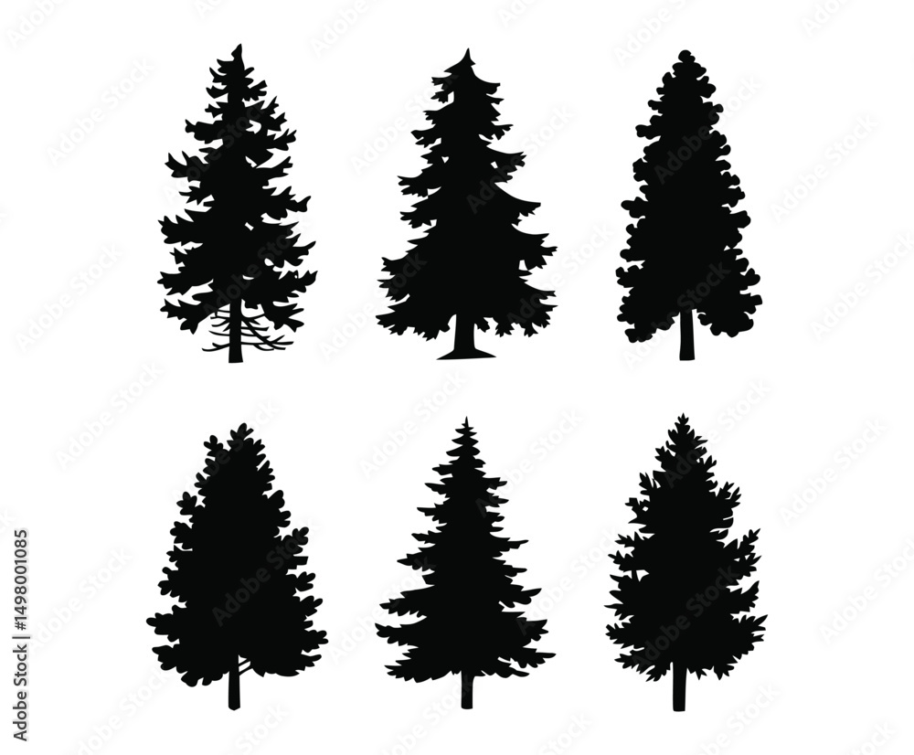 Pine Tree Forest Silhouette Vector Template in EPS Format Pine Tree Forest Silhouette Vector Template in EPS Format