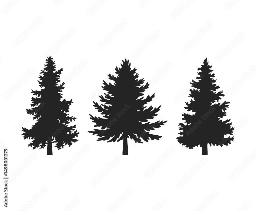 Fototapeta premium Pine Tree Silhouette Collection Vector Template Illustration