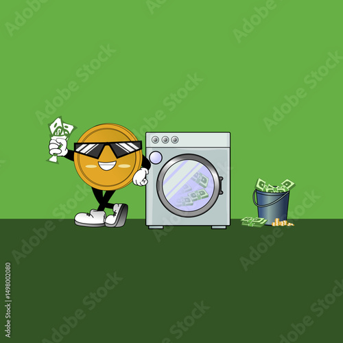 Coin Character Laundering Money, Money laundering illustration, fraud, crime. for design, vector illustration