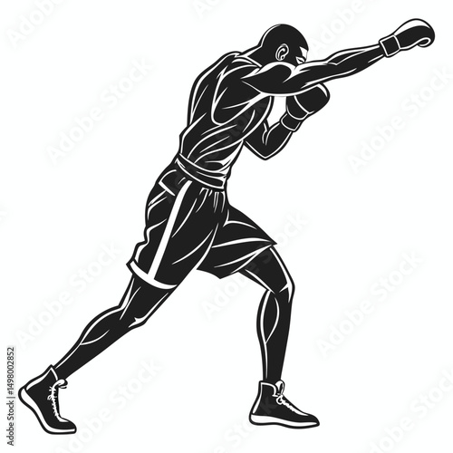 boxer, kickboxer action silhouette vector art