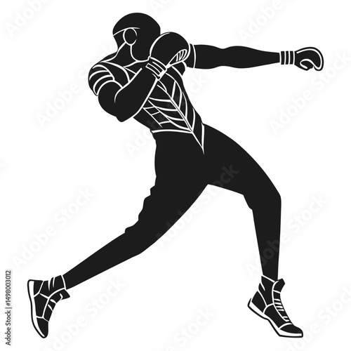 boxer, kickboxer action silhouette vector art