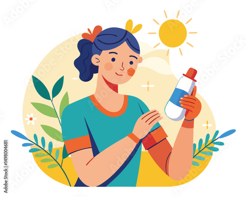 Woman Applying Sunscreen. Summer Sun Protection and Skincare