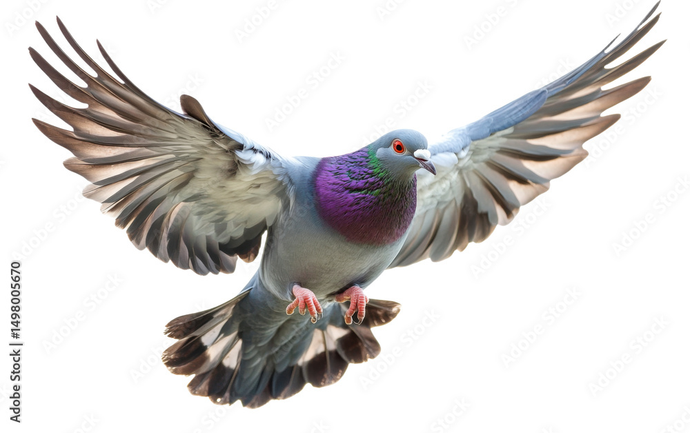 Obraz premium Pigeon is flying in the air with its wings spread wide