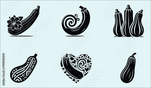 Fresh Green Zucchini Vegetables Detailed Vector Illustration