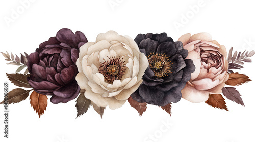 Watercolor flower arrangement with delicate peonies, PNG transparent background