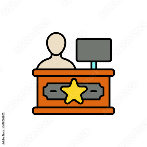 Luxury Reception Desk with Gold Decor Icon.