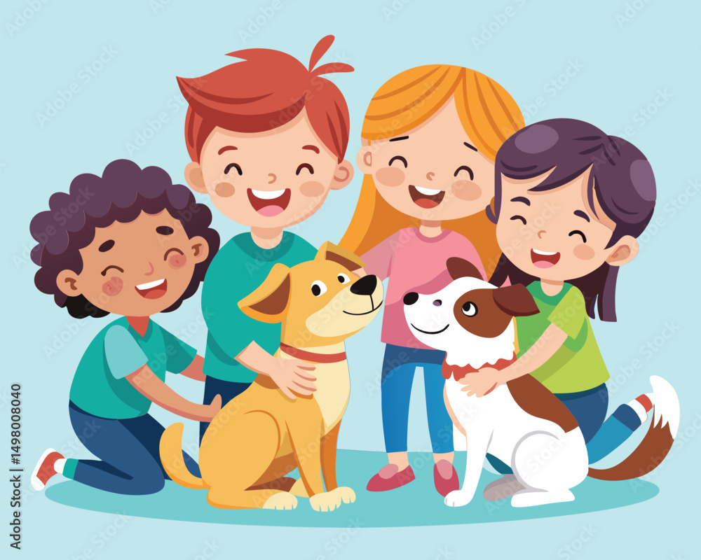 Joyful Kids and Their Adorable Pets. A heartwarming illustration of children and their furry friends. Joyful Kids and Their Adorable Pets. A heartwarming illustration of children and their furry friends.