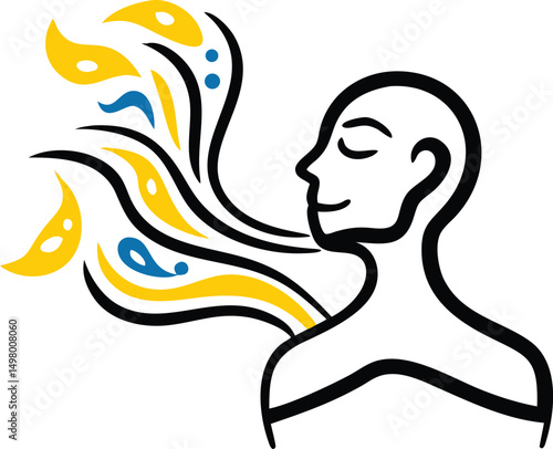 Inner Peace Visualization: An abstract illustration depicting a person in a state of peaceful serenity, exhaling abstract energy, signifying mental clarity and mindfulness. 