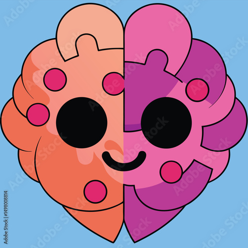 Brain Power: A cheerful illustration of the human brain, separated into two halves, each with distinct colors and a friendly face, representing the functions of the mind.