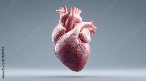 Fototapeta Naklejka Na Ścianę i Meble -  Realistic 3D rendering of a human heart isolated on a clean gray background