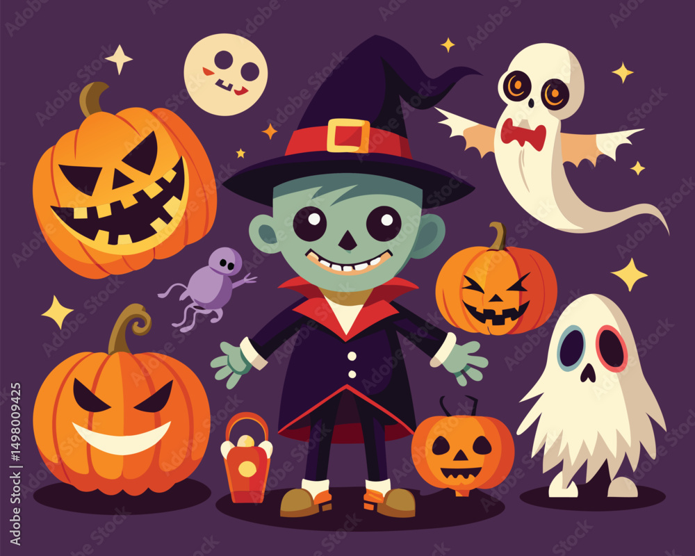 Cute Halloween Characters. Pumpkins. Ghosts & Zombie Cute Halloween Characters. Pumpkins. Ghosts & Zombie
