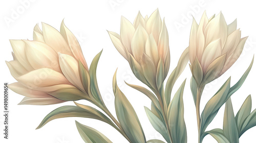 Elegant digital painting of white flowers on PNG transparent background, perfect for designs